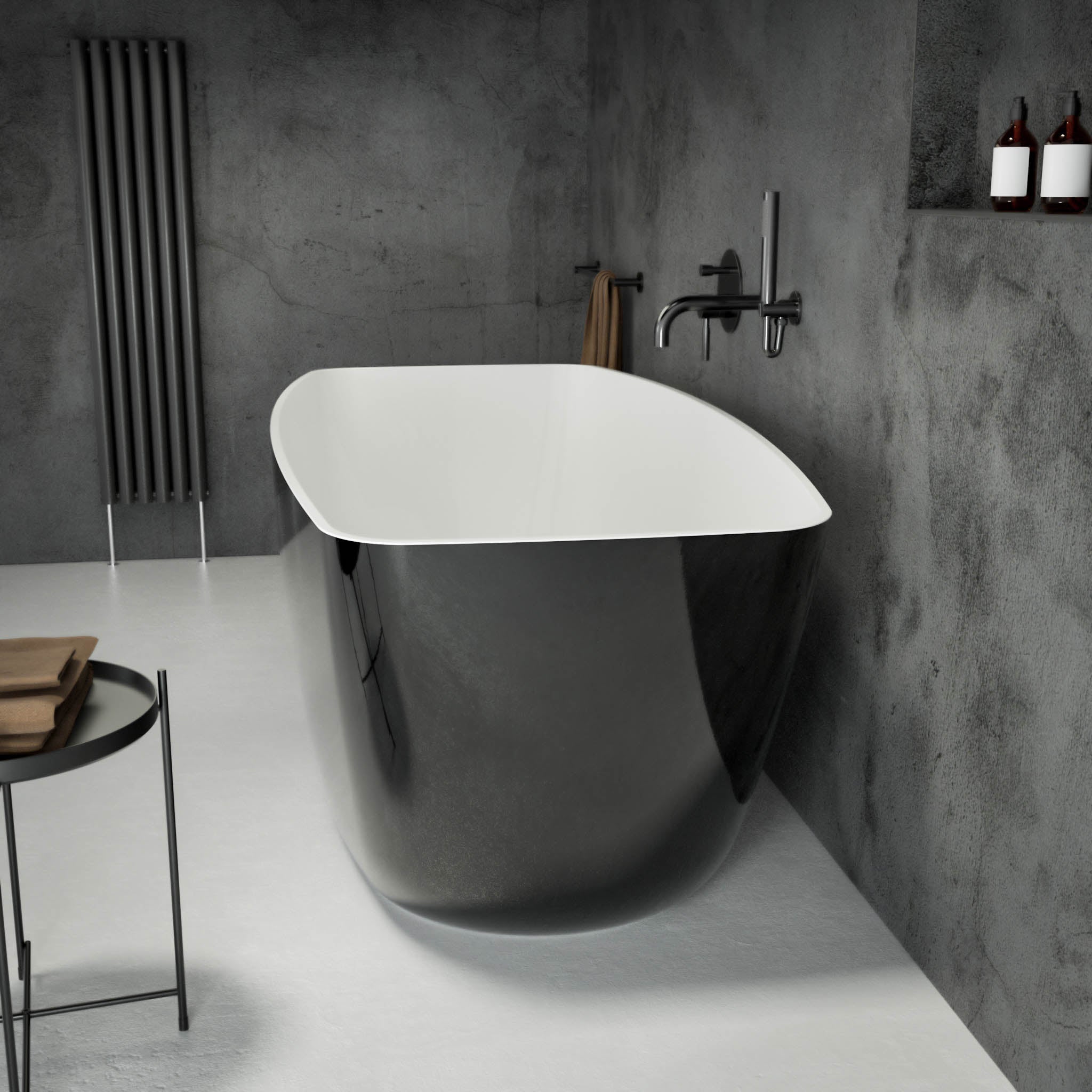 Seno Freestanding Polished Black Stone Bath 1600 side view