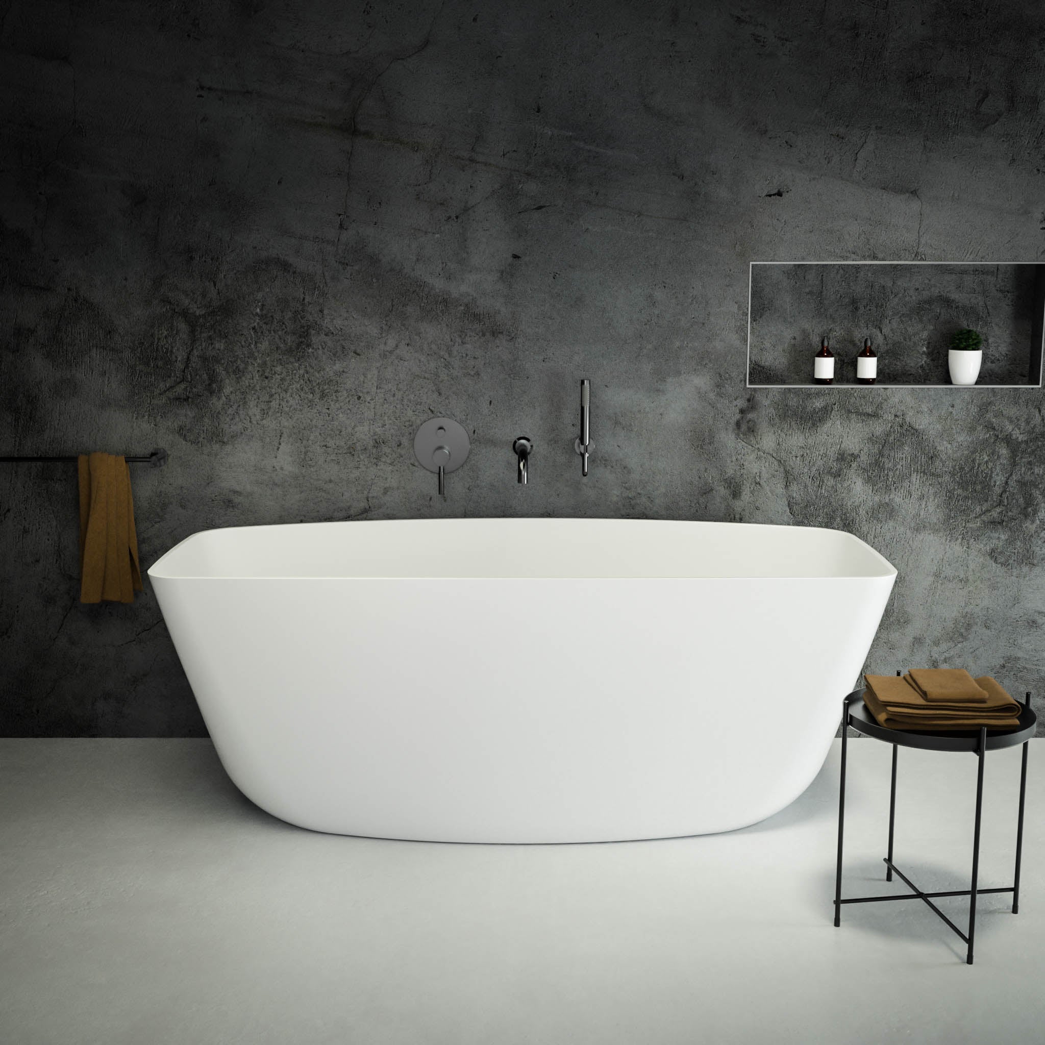 Seno Freestanding Stone Bath 1600 - White | Hansel Stone