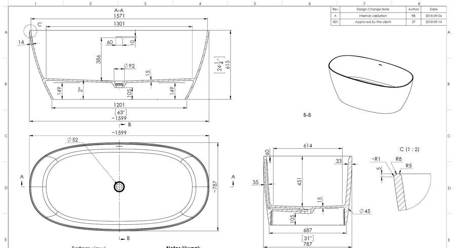 Valencia Freestanding Oval Polished Black Stone Bath 1600